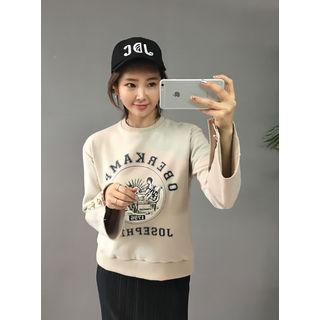 Buttoned Wide-cuff Lettering Sweatshirt