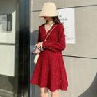 V-neck Lace Panel A-line Mini Dress