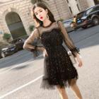 Star Sequin Long-sleeve Mesh Cocktail Dress
