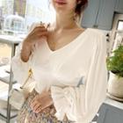 Bishop-sleeve Ruched Top