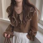 Ruffle Trim Layered Collar Blouse Brown - One Size