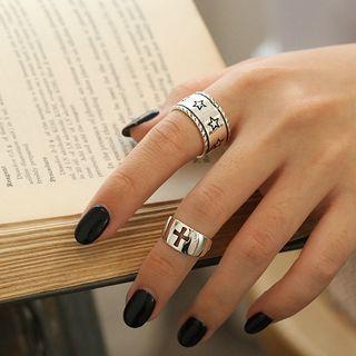 925 Sterling Silver Star Open Ring Retro Silver - Size No. 13