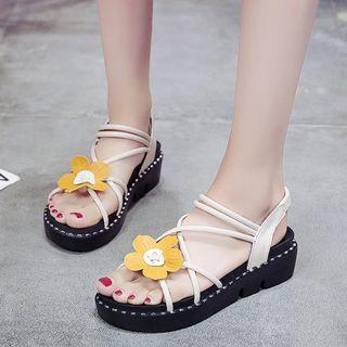 Faux Leather Floral Platform Sandals