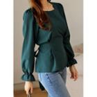 Square-neck Tie-waist Blouse In 9 Colors