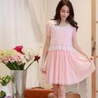 Short-sleeve Lace Panel Pleated Dress