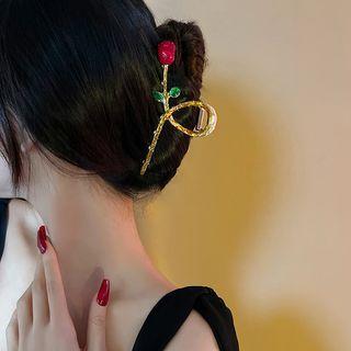 Rose Hair Claw 1pc - Gold & Red & Green - One Size