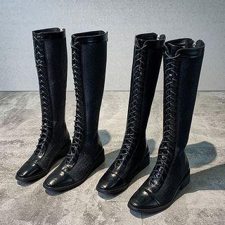 Quilt Panel Lace-up Over-the-knee Boots