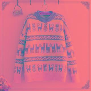 Deer Print Round Neck Sweater