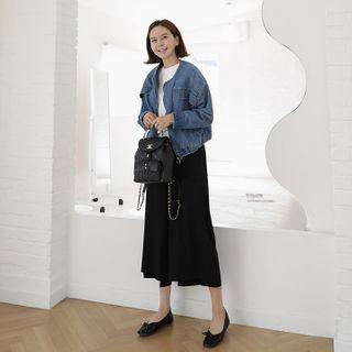 Round-neck Zip-up Denim Jacket