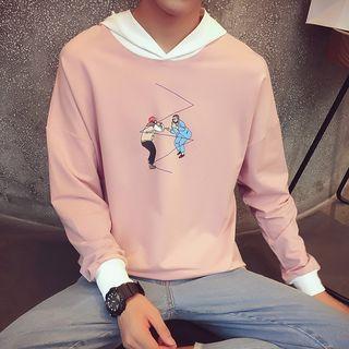 Cartoon Print Color Panel Hoodie