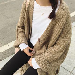 Plain Bell-sleeve Loose-fit Cardigan