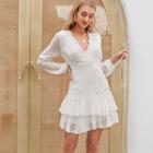 V Neck Ruffled A-line Dress