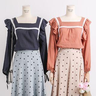 Tie-cuff Ruffled-trim Blouse