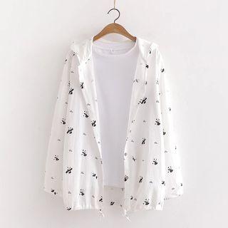 Panda Print Light Zip Hoodie White - One Size