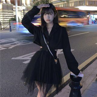 Mesh Panel Mini A-line Blazer Dress Black - One Size