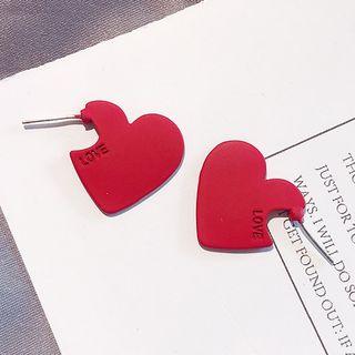 Lettering Heart Stud Earring 1 Pair - A216 - Red - One Size