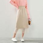 Midi Mesh Panel A-line Knit Skirt