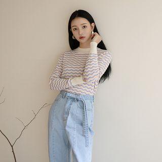 Perforated Multicolor-patterned Knit Top