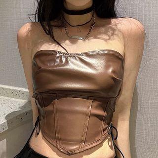 Lace-up Side Faux-leather Crop Top