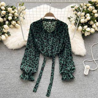 Leopard Print Print Long-sleeve Chiffon Top