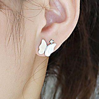 Rhinestone Shell Butterfly Earring 1 Pair - Earring Backs - Silver - One Size