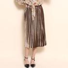 Accordion-pleat Velour Long Skirt