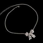 Rhinestone Bow Necklace Necklace - Silver - One Size