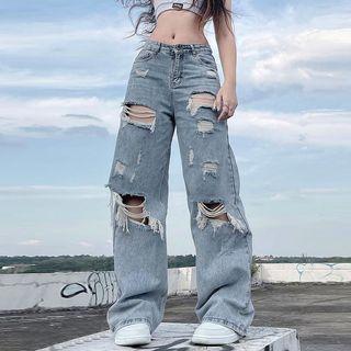 Low Rise Cutout Loose Fit Jeans