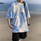 Elbow-sleeve Tie-dyed Print T-shirt
