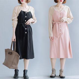 Color Panel Long-sleeve Dress