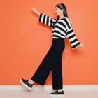 Set: Striped Loose-fit Top + Band-waist Pants