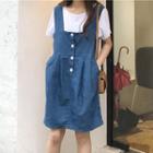 Denim Jumper Dress 0705( - Blue - One Size