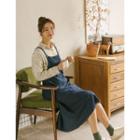 Button-front Band-waist Denim Jumper Dress