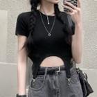 Short Sleeve Asymmetrical Hem Cropped T-shirt