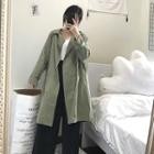 Plain Lapel Double Breasted Loose-fit Trench Coat
