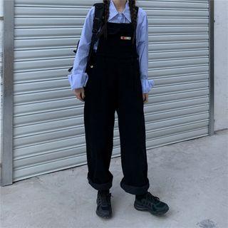 Flared-cuff Striped Shirt / Corduroy Jumper Pants