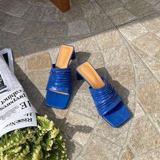 Square-toe Shirred Block-heel Mules