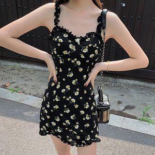 Spaghetti Strap Floral Printed Mini A-line Dress