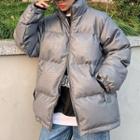 Faux Leather Padded Zip-up Jacket