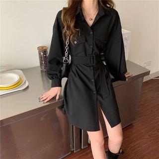 Long-sleeve Cargo Tie-waist Mini Dress