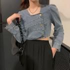 Square-neck Cropped Denim Jacket As Shown In Figure - One Size
