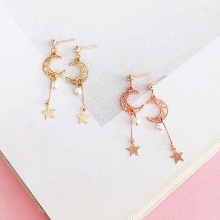 Moon And Star Drop Earring