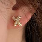 Cross Rhinestone Alloy Earring 1 Pair - Gold & White - One Size