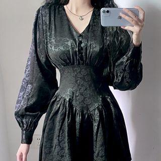 Retro Jacquard V-neck A-line Dress