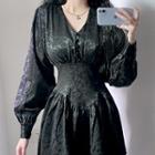 Retro Jacquard V-neck A-line Dress