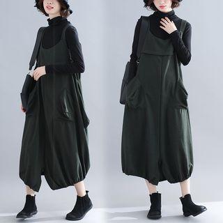 Asymmetric Midi Dungaree Dress