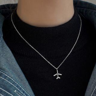 Rhinestone Airplane Necklace Necklace - Airplane - Silver - One Size