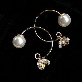 Cz Drop Hoop Earring 1 Pair - Pearl Cherry Blossoms - One Size