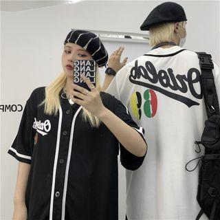 Elbow-sleeve Lettering Button-up Jacket