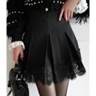 Lace-hem Boxy-pleat Mini Skirt